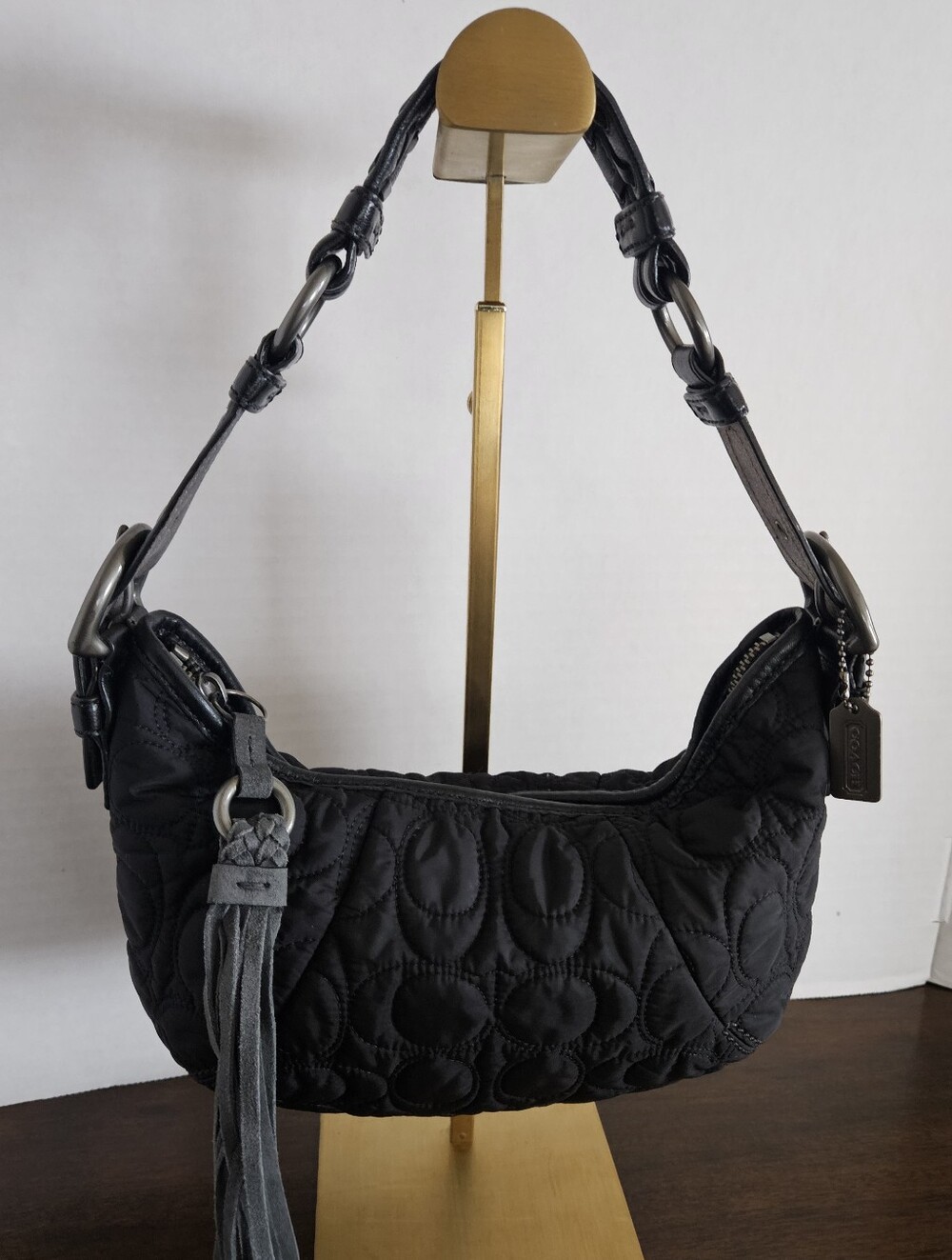 Coach Soho Black Quilted Nylon Hobo Shoulder Bag Suede Tassel 2004 / 6791